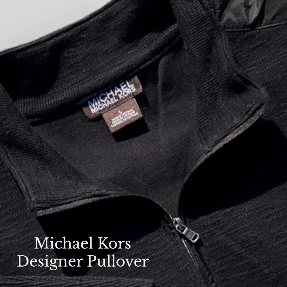 Michael Kors Designer Black Quarterzip Cotton Pullover Top (L) MSRP $119